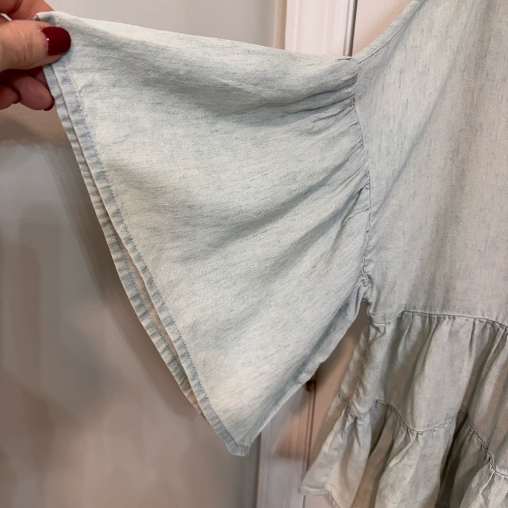 AP Adyson Parker Boho Light Blue Ruffle Hem Chambray Peplum Women's Top Size XL - Picture 4 of 11